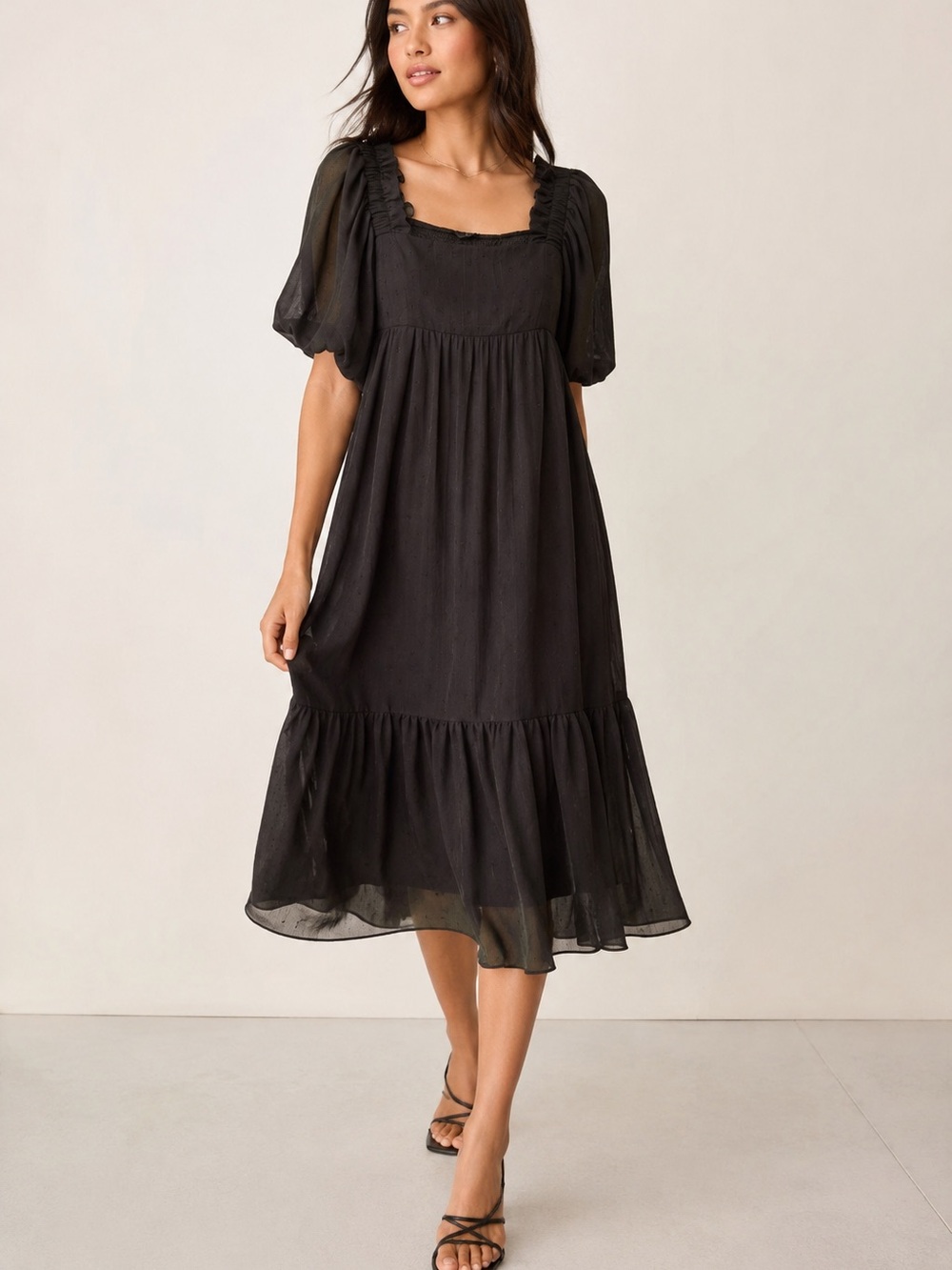 By The River Anthropologie Women's Chiffon Balloon Sleeved Midi Dress Size Small